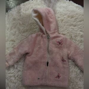 Pink Fuzzy Kids Jacket with Butterfly Design